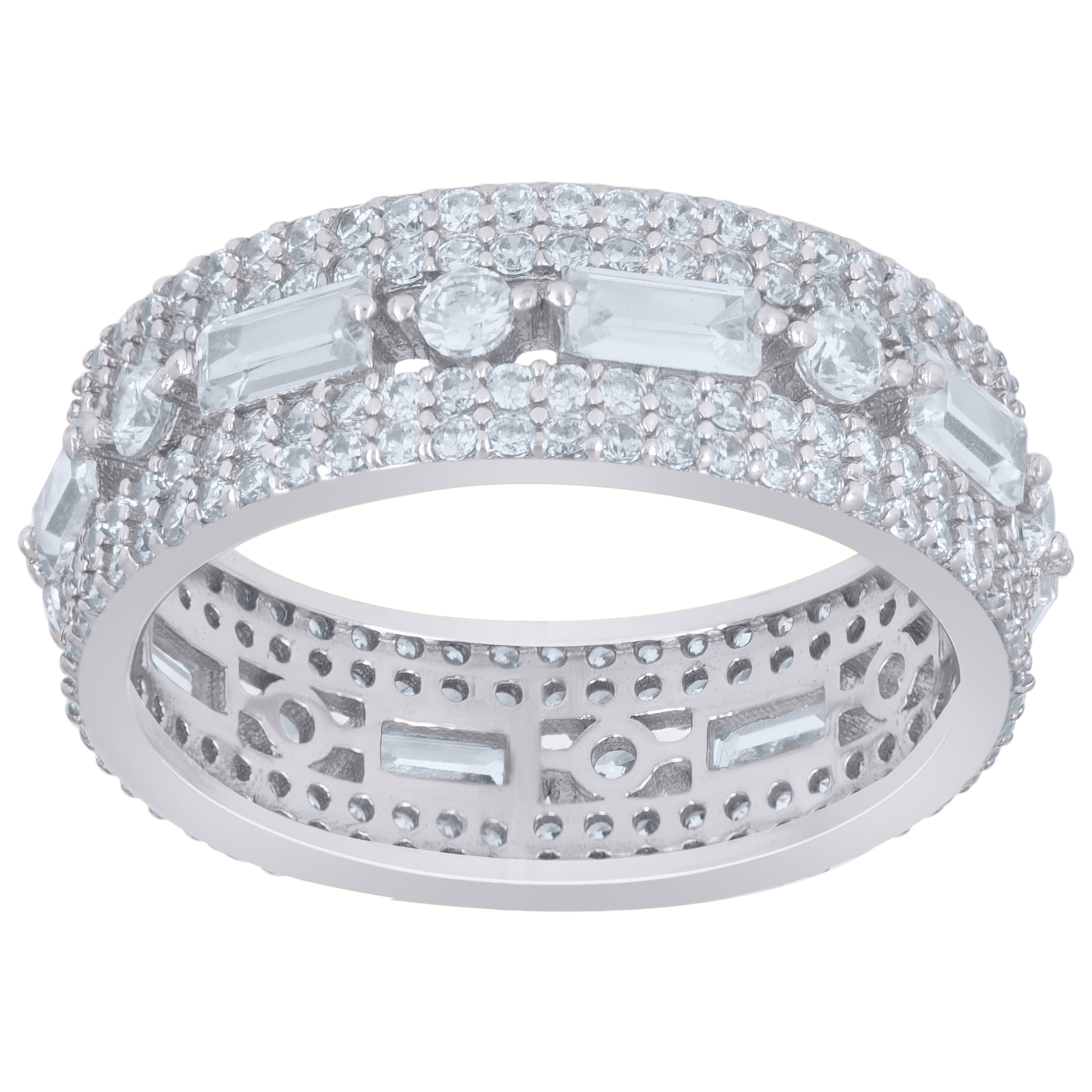 925 Sterling Silver Womens Baguette Cubic-Zirconia Fashion Ring Size 6